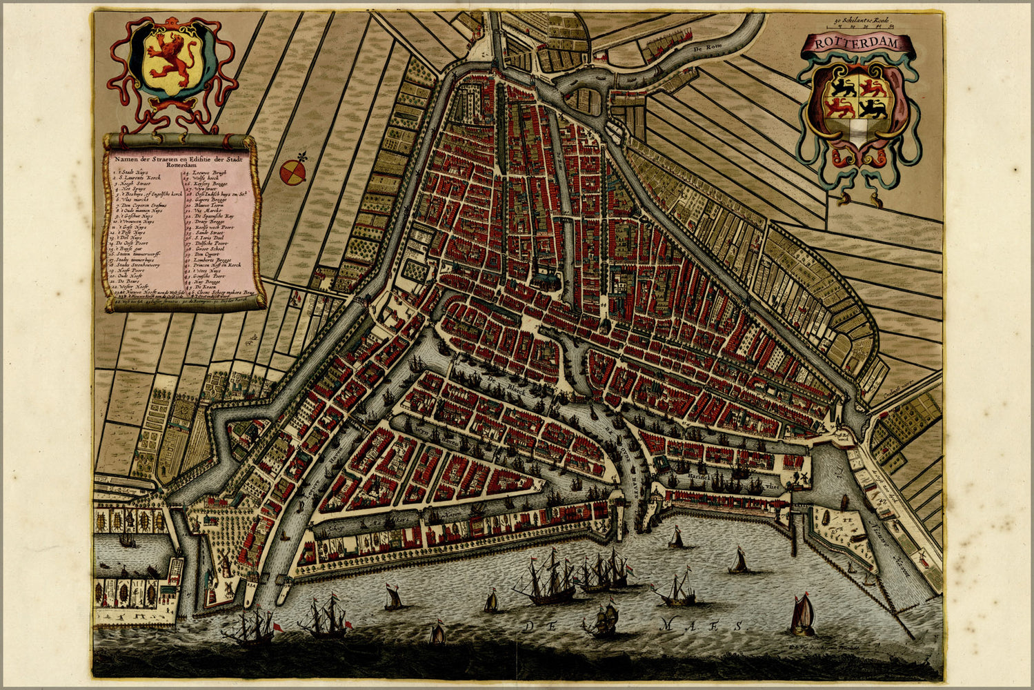 24"x36" Gallery Poster, map of rotterdam, holland, netherlands 1709