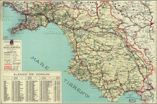 24"x36" Gallery Poster, map of salerno italy 1966