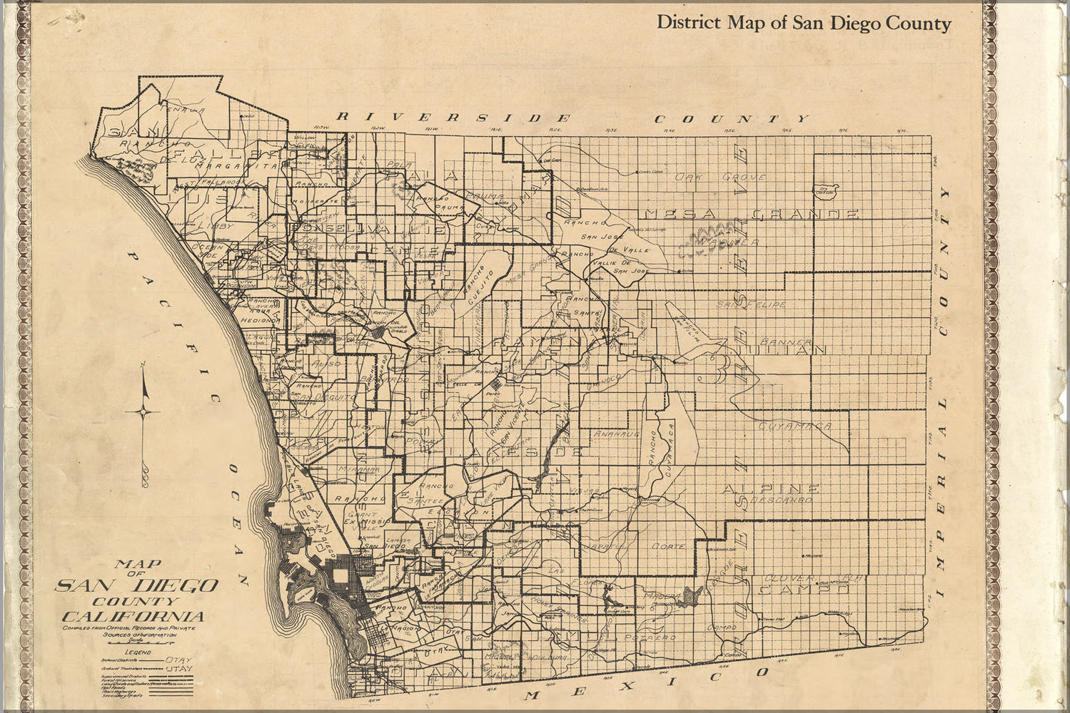 24"x36" Gallery Poster, map of san diego county California 1911