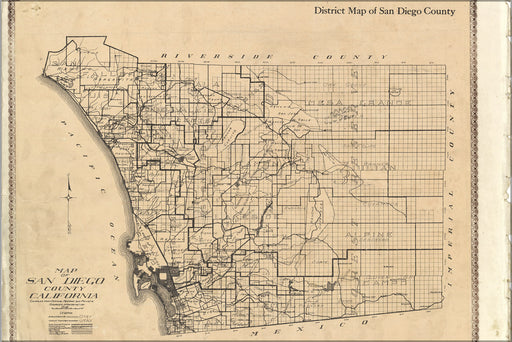 24"x36" Gallery Poster, map of san diego county California 1911