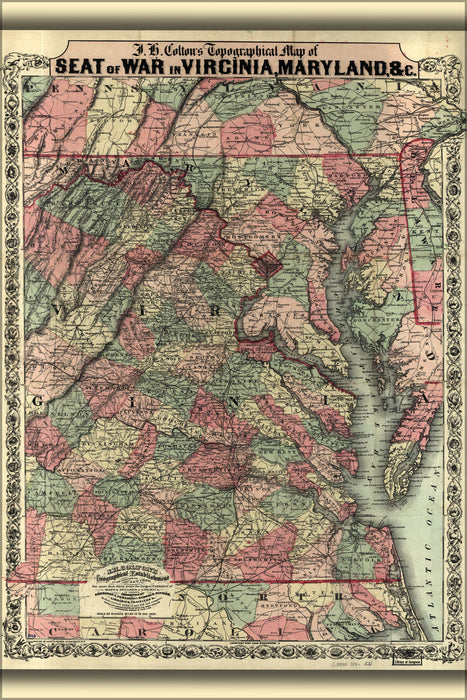 24"x36" Gallery Poster, map of seat of war Virginia Maryland 1863