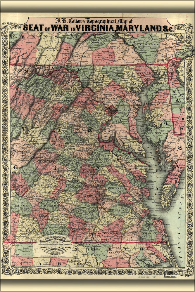 24"x36" Gallery Poster, map of seat of war Virginia Maryland 1863