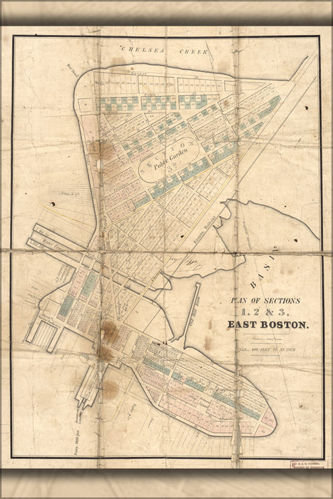 24"x36" Gallery Poster, map of sections 1, 2 & 3, East Boston 1836