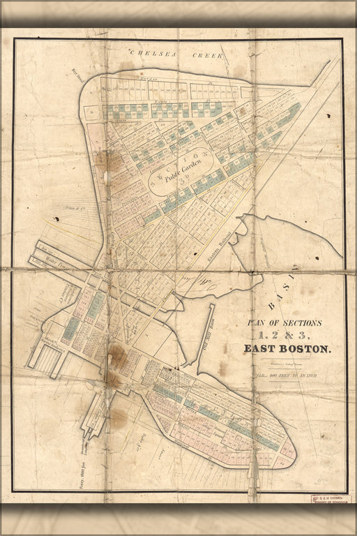 24"x36" Gallery Poster, map of sections 1, 2 & 3, East Boston 1836