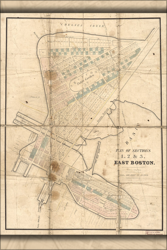 24"x36" Gallery Poster, map of sections 1, 2 & 3, East Boston 1836