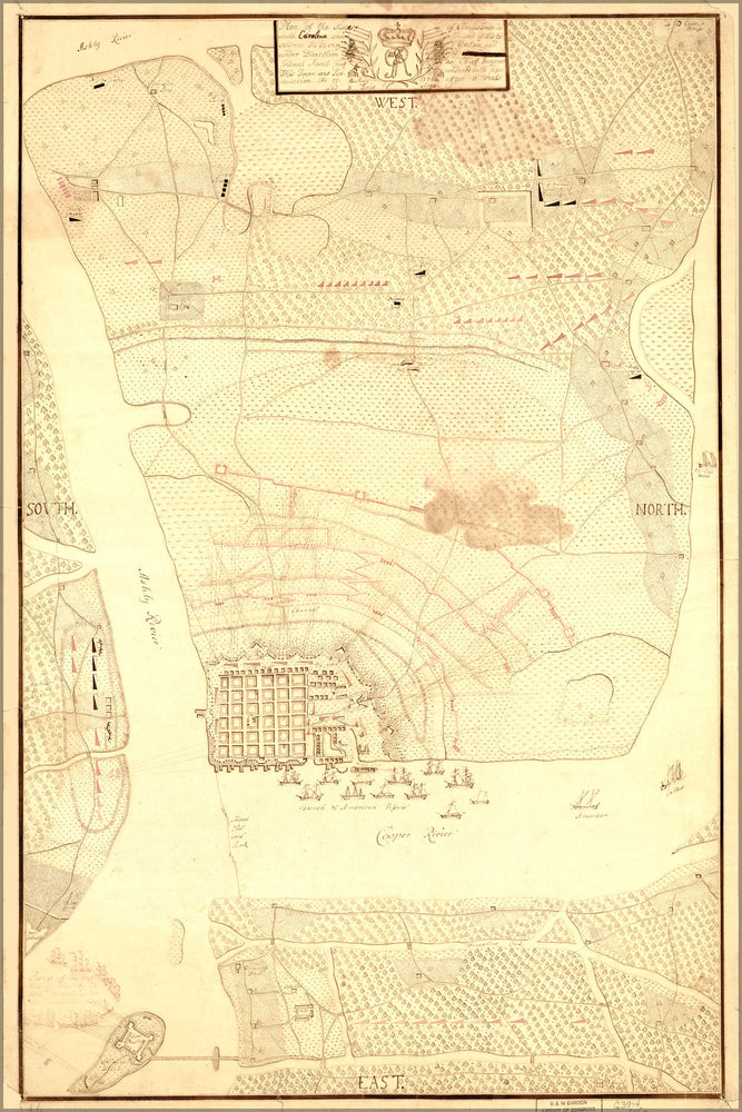 24"x36" Gallery Poster, map of siege of Charleston South Carolina 1780