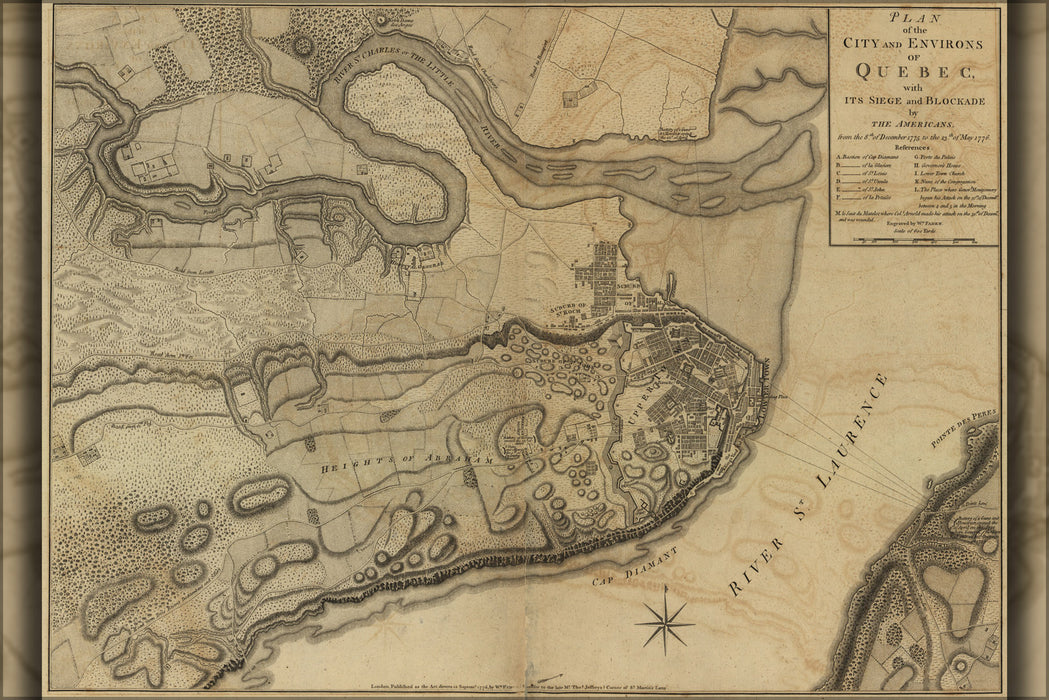 24"x36" Gallery Poster, map of siege of Quebec canada american revolution