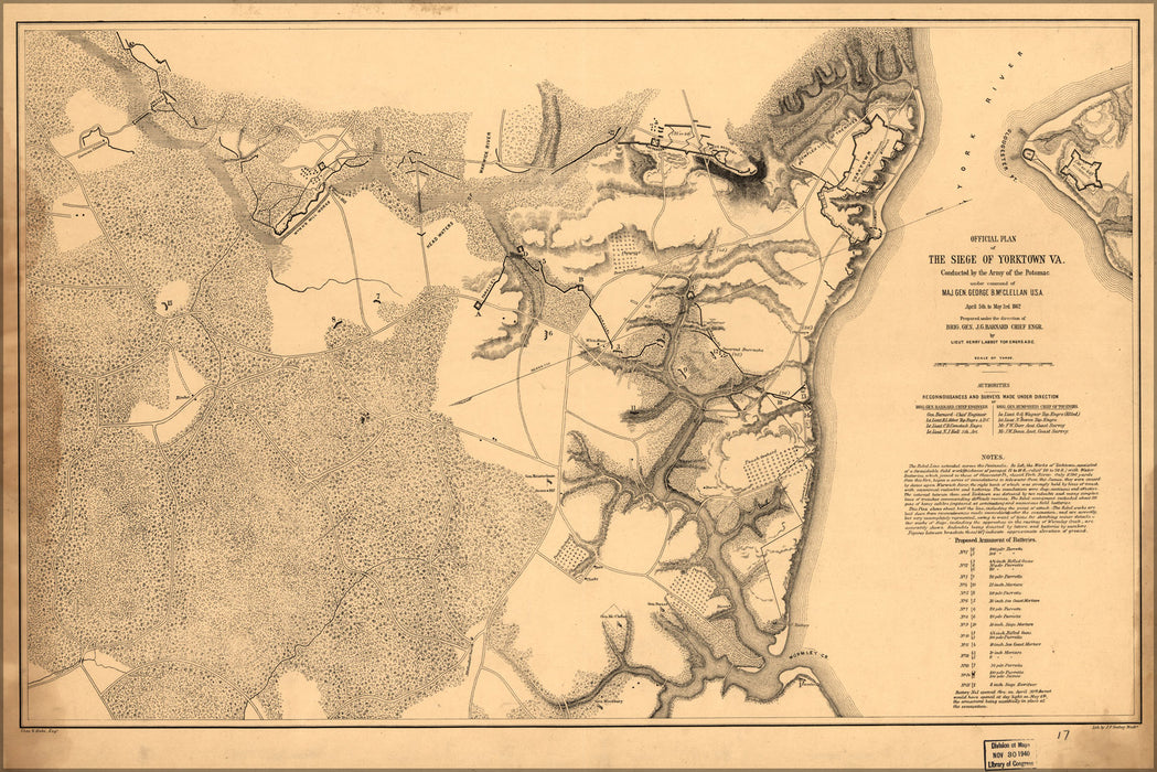 24"x36" Gallery Poster, map of siege of Yorktown virginia 1862