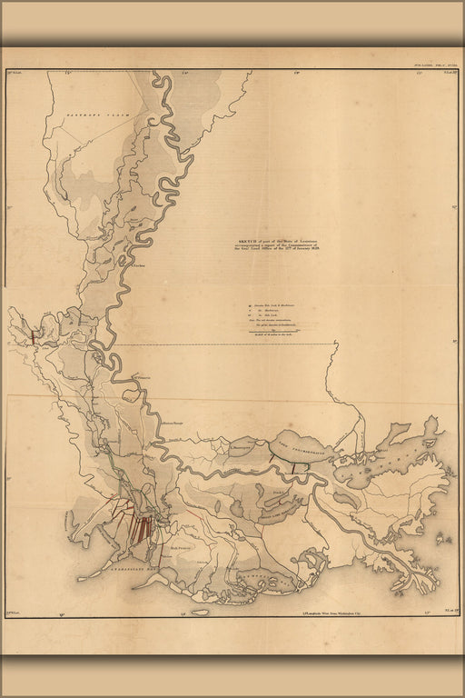 24"x36" Gallery Poster, map of south-eastern Louisiana, 1829