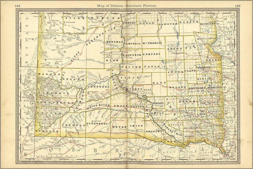 24"x36" Gallery Poster, map of south dakota 1881