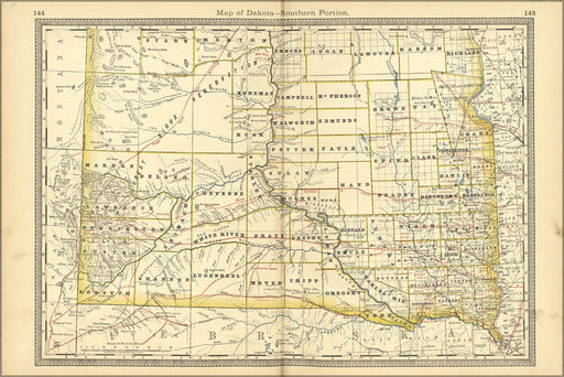 24"x36" Gallery Poster, map of south dakota 1881