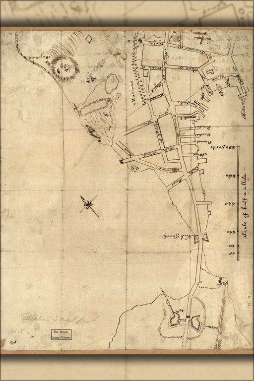 24"x36" Gallery Poster, map of south west Boston 1775
