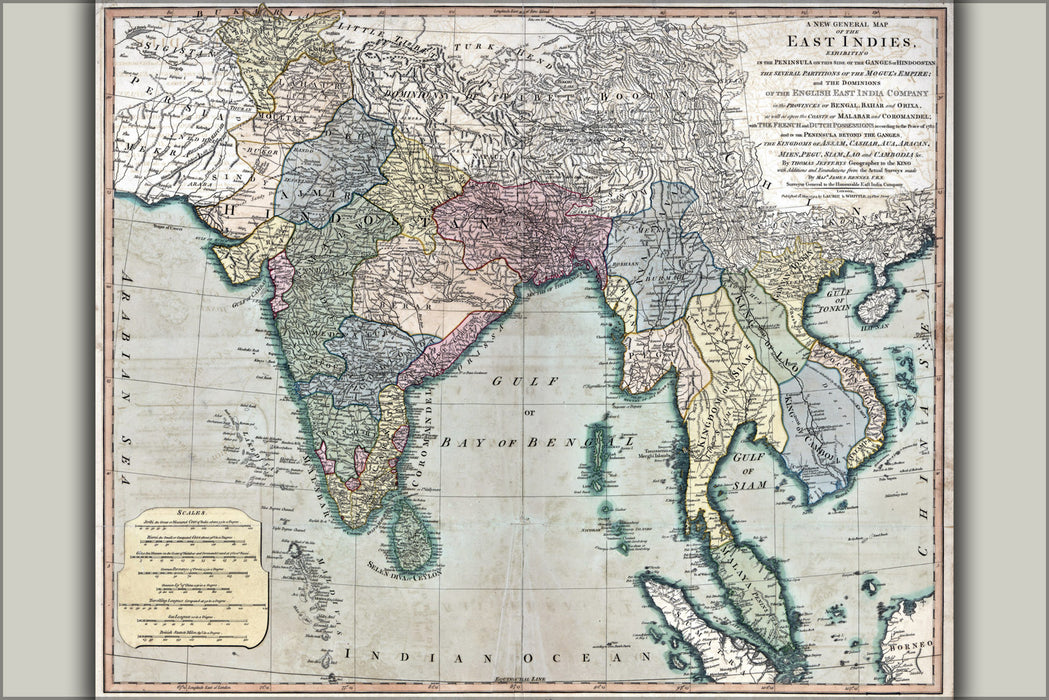 24"x36" Gallery Poster, map of southeast asia 1794 india vietnam thailand