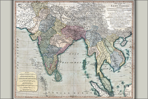 24"x36" Gallery Poster, map of southeast asia 1794 india vietnam thailand
