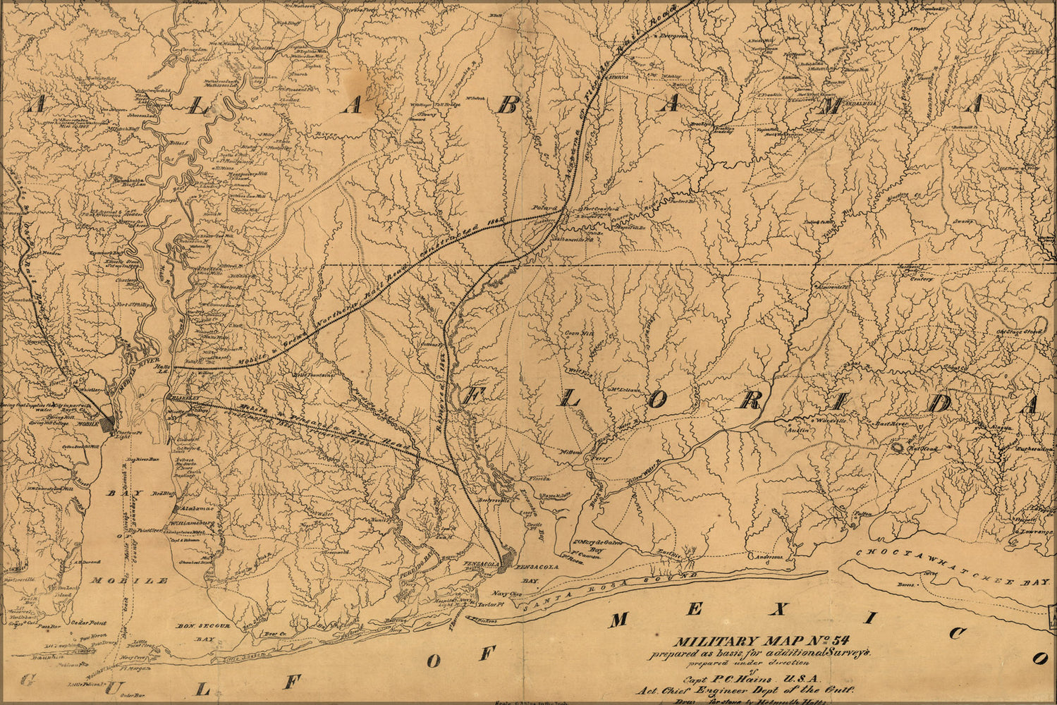 24"x36" Gallery Poster, map of southern Alabama and West Florida 1864