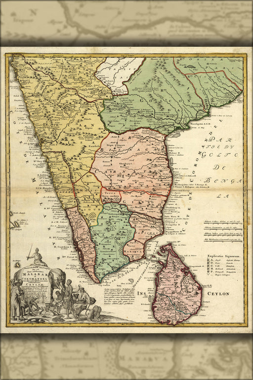 24"x36" Gallery Poster, map of southern india 1733 in latin