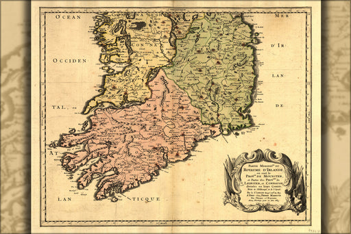 24"x36" Gallery Poster, map of southern ireland in french 1765