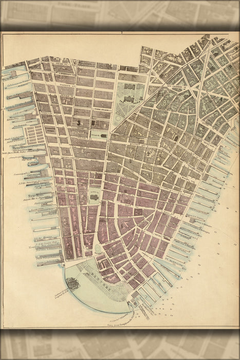 24"x36" Gallery Poster, map of southern manhattan new york city 1867