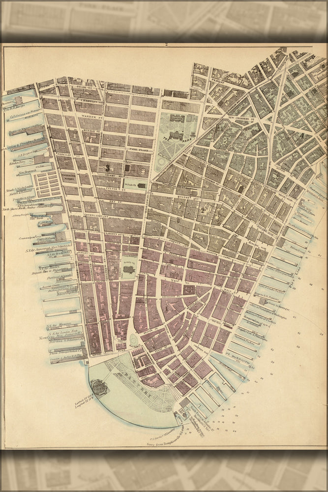 24"x36" Gallery Poster, map of southern manhattan new york city 1867