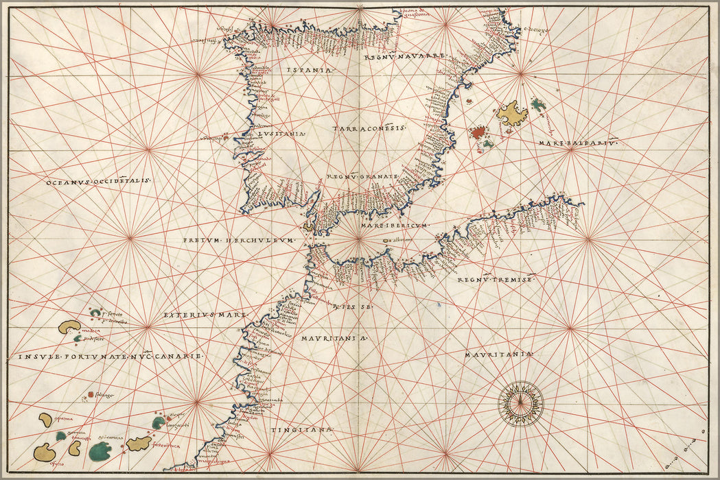 24"x36" Gallery Poster, map of spain and straits of gibraltar 1544