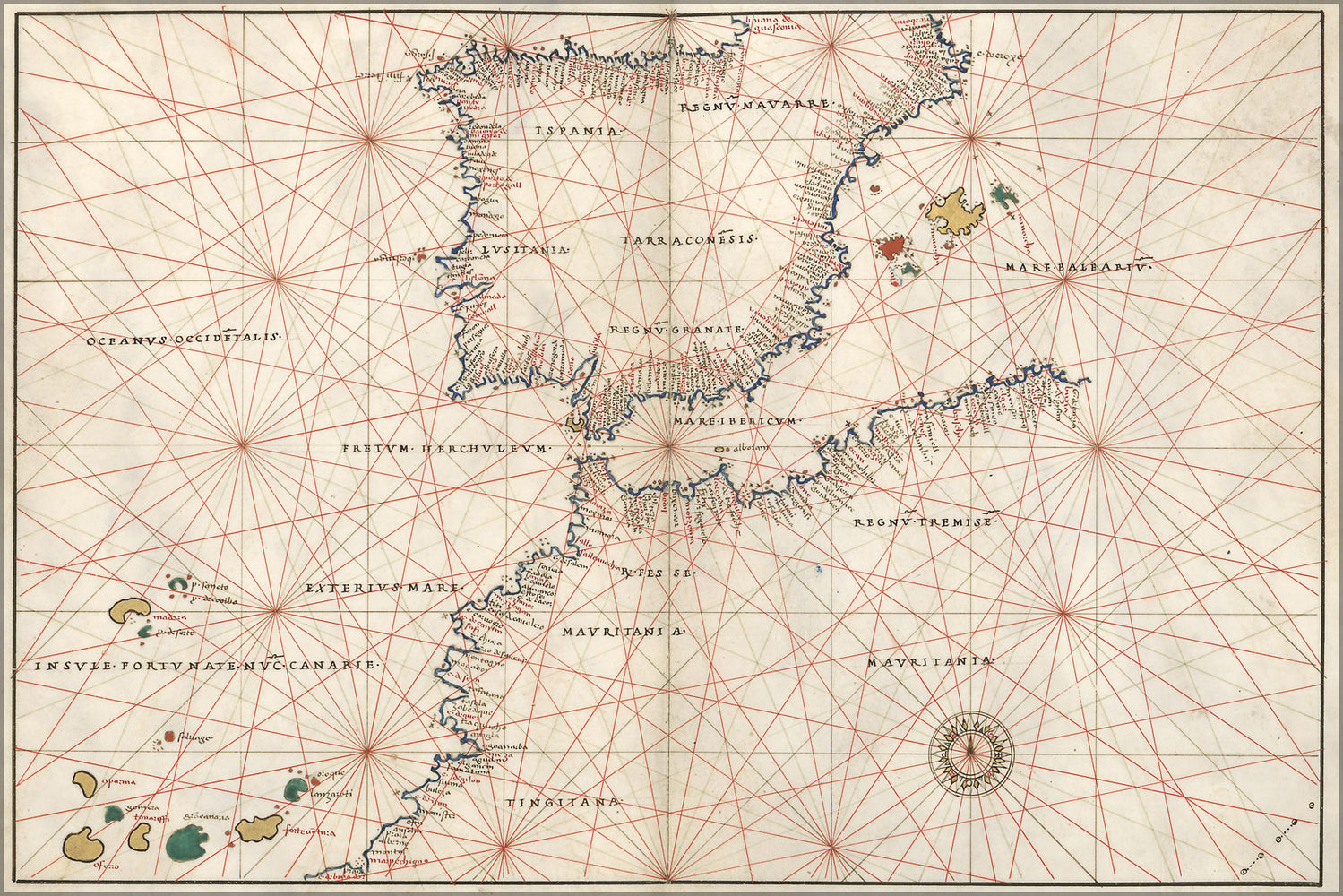 24"x36" Gallery Poster, map of spain and straits of gibraltar 1544