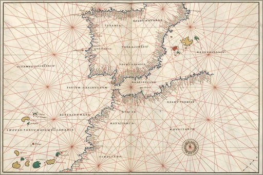24"x36" Gallery Poster, map of spain and straits of gibraltar 1544