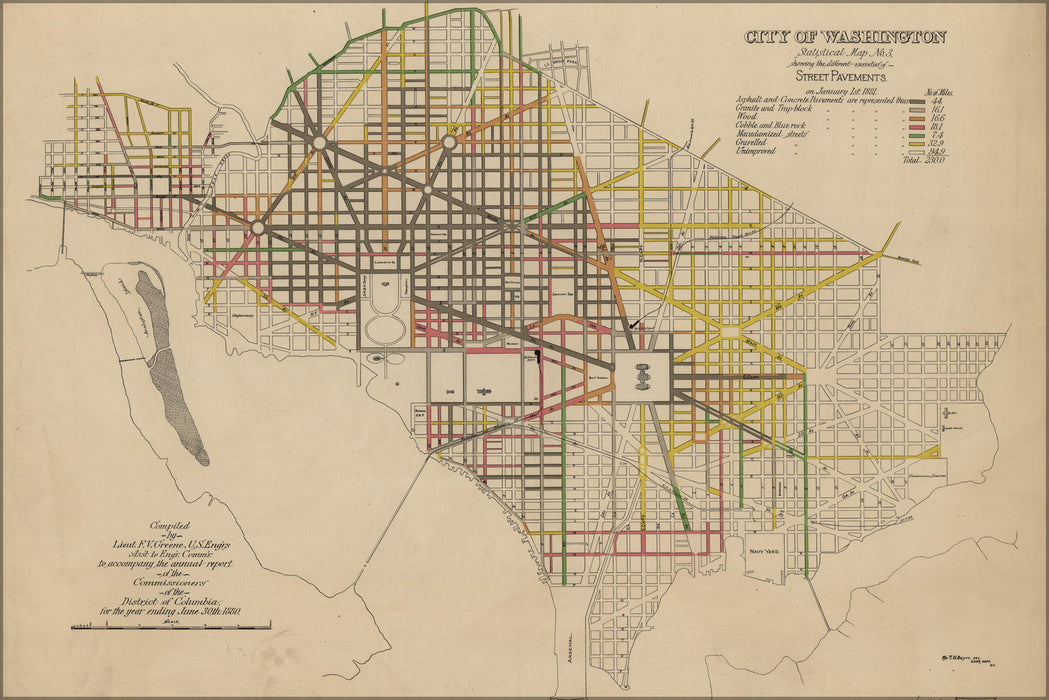 24"x36" Gallery Poster, map of street pavement washington d.c. 1880