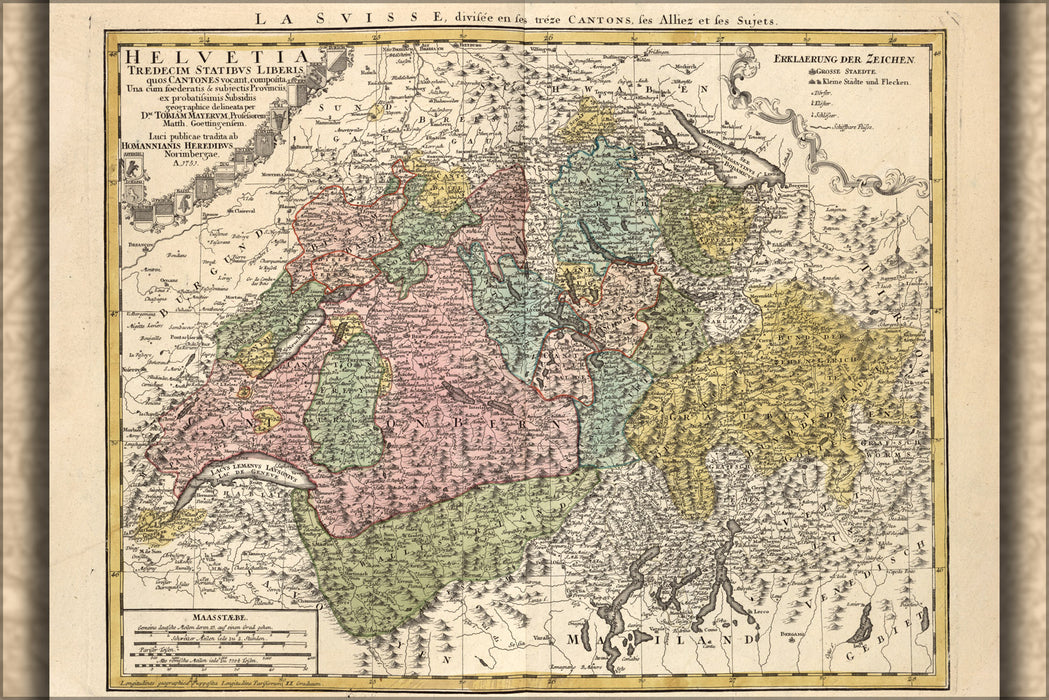 24"x36" Gallery Poster, map of switzerland 1751