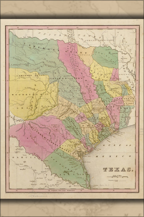 24"x36" Gallery Poster, map of texas 1844