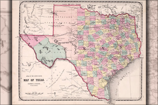 24"x36" Gallery Poster, map of texas 1870