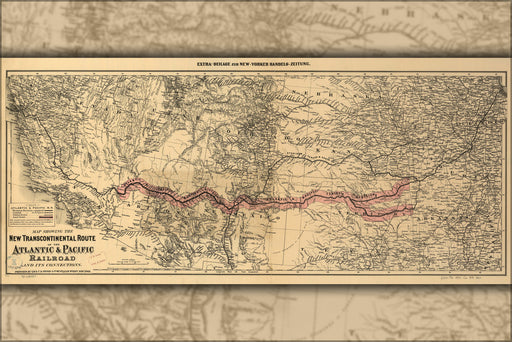 24"x36" Gallery Poster, map of the Atlantic & Pacific Transcontinental Railroad c1883