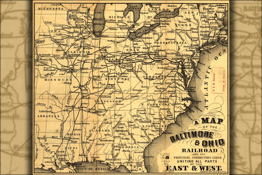 24"x36" Gallery Poster, map of the Baltimore & Ohio Railroad 1860