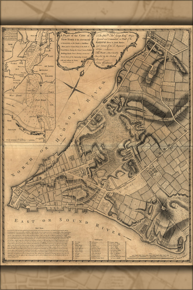 24"x36" Gallery Poster, map of the City of New York & its Environs 1768