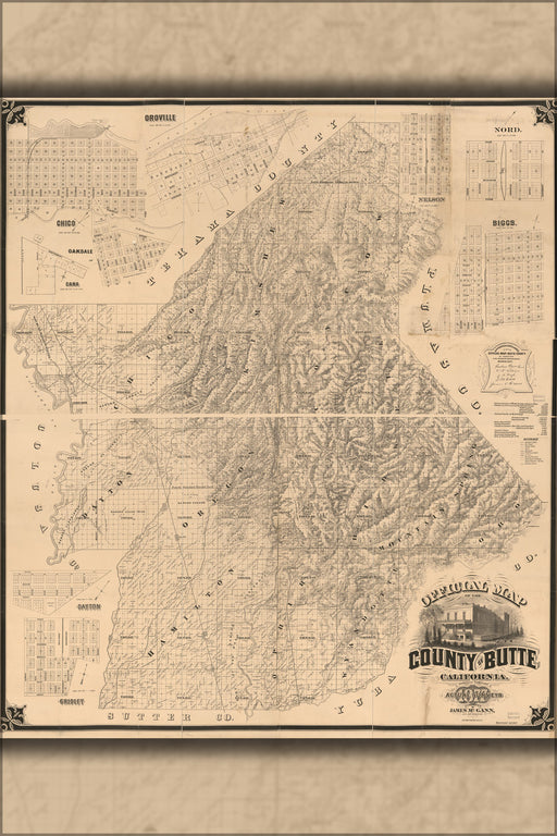 24"x36" Gallery Poster, map of the County of Butte, California 1877