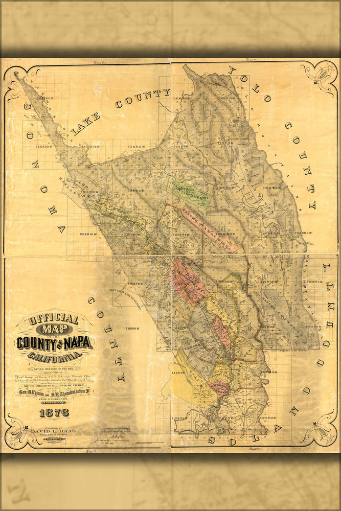 24"x36" Gallery Poster, map of the County of Napa, California 1876 p1