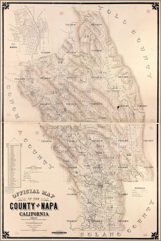 24"x36" Gallery Poster, map of the County of Napa, California 1895