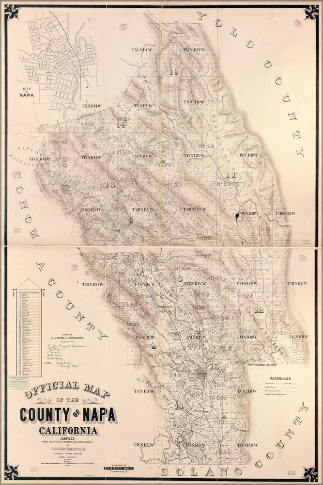 24"x36" Gallery Poster, map of the County of Napa, California 1895