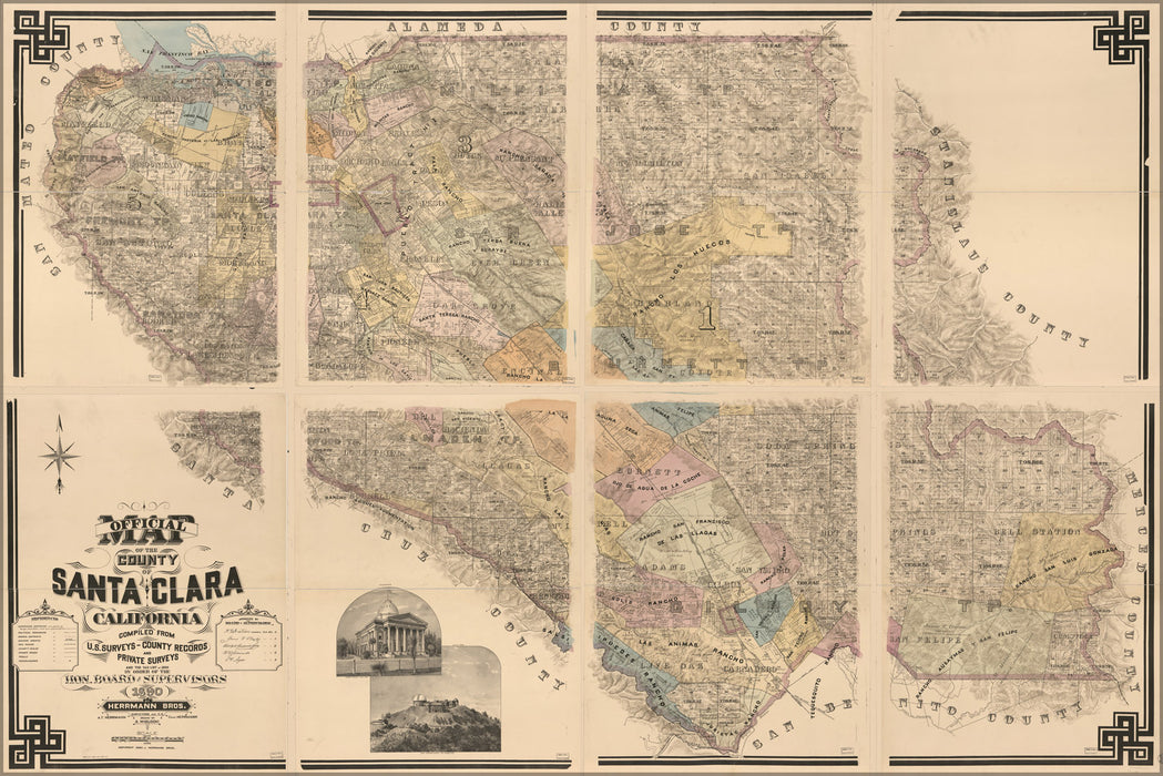 24"x36" Gallery Poster, map of the County of Santa Clara, California 1890