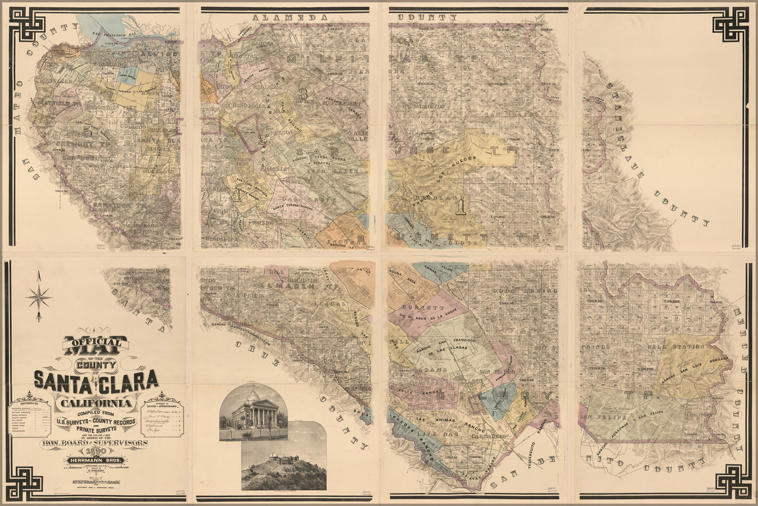 24"x36" Gallery Poster, map of the County of Santa Clara, California 1890