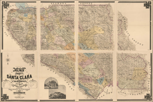 24"x36" Gallery Poster, map of the County of Santa Clara, California 1890