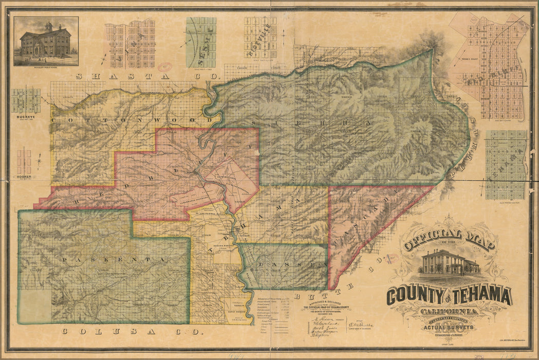24"x36" Gallery Poster, map of the County of Tehama, California 1878