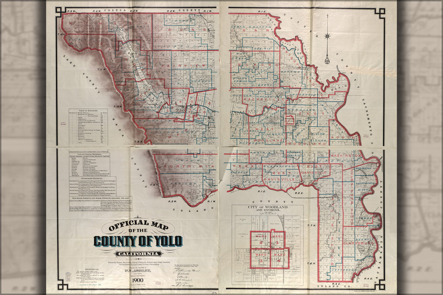 24"x36" Gallery Poster, map of the County of Yolo, California 1900