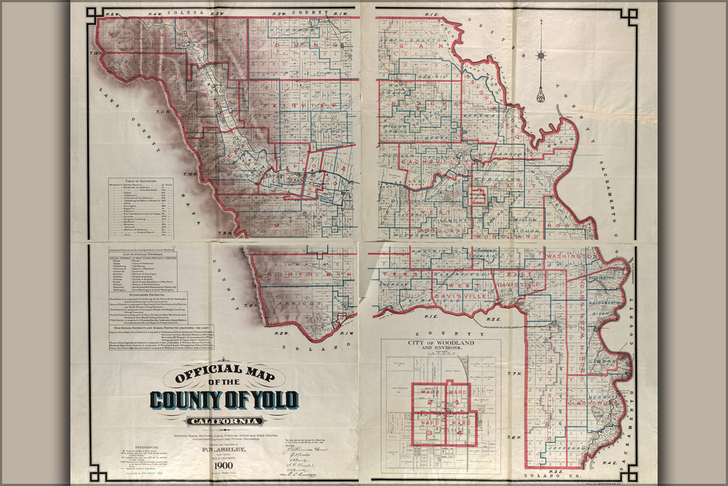 24"x36" Gallery Poster, map of the County of Yolo, California 1900; davis & woodland