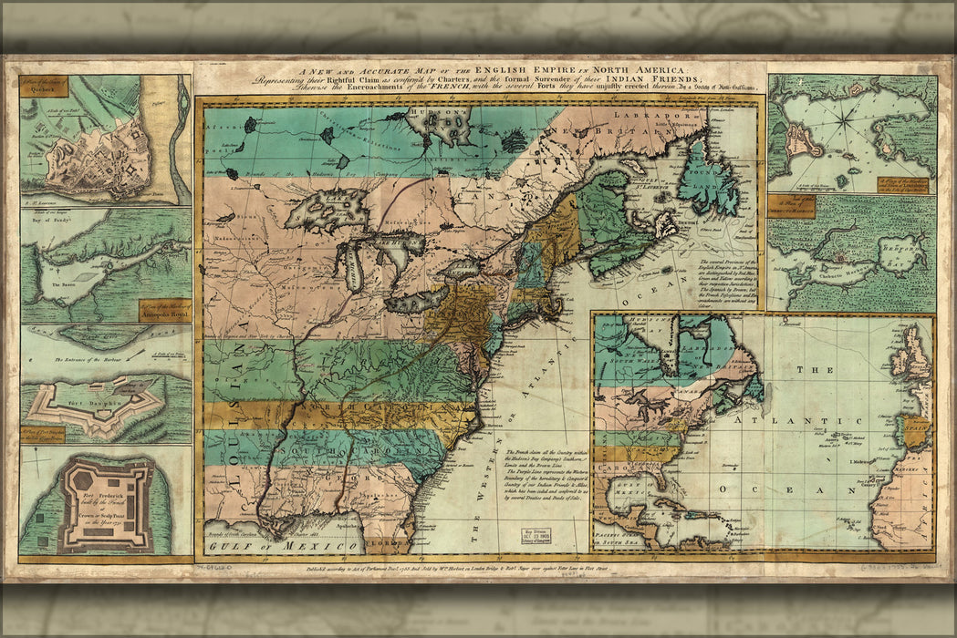 24"x36" Gallery Poster, map of the English empire in North America 1755