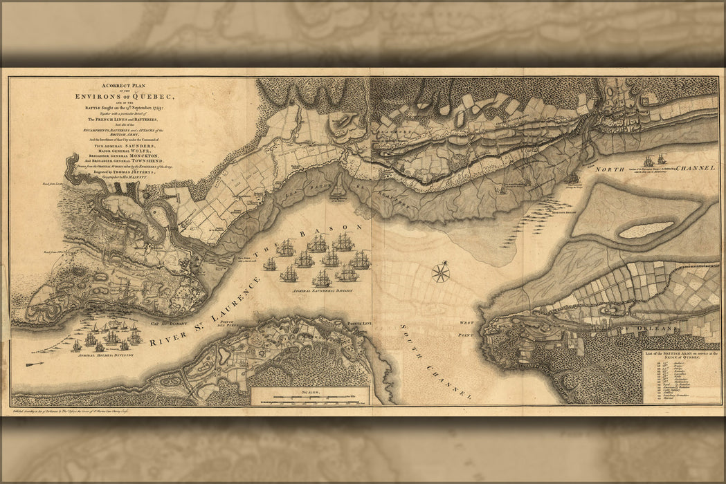 24"x36" Gallery Poster, map of the Environs of Quebec 1768