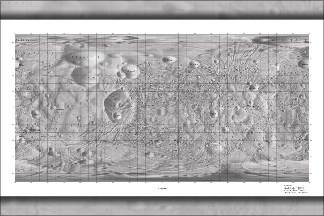 24"x36" Gallery Poster, map of the Mars moon Phobos