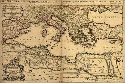 24"x36" Gallery Poster, map of the Mediterranean Sea 1685