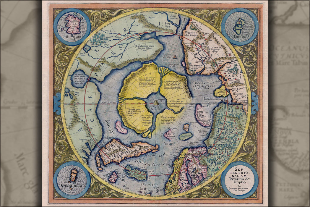 24"x36" Gallery Poster, map of the North Pole 1623 artic