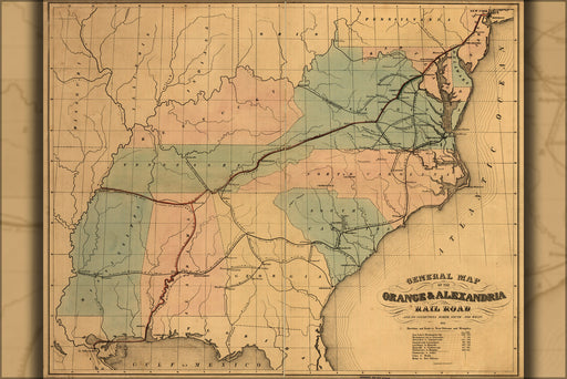 24"x36" Gallery Poster, map of the Orange & Alexandria RailRoad 1851