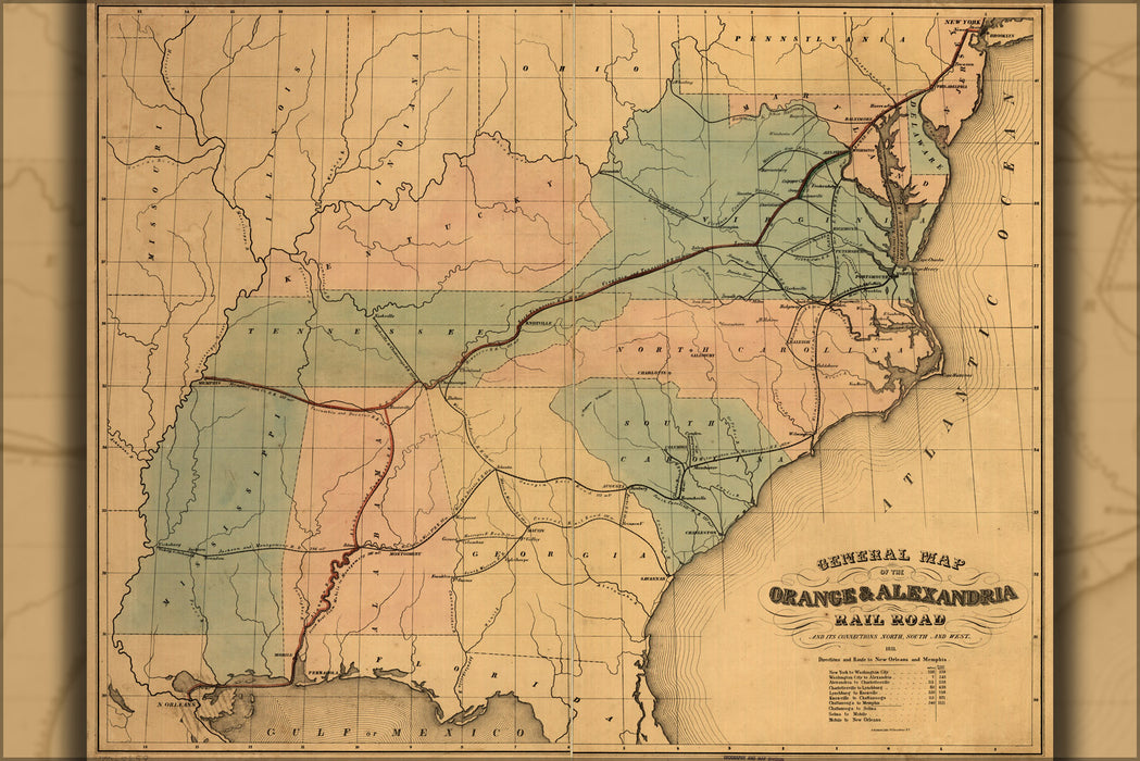 24"x36" Gallery Poster, map of the Orange & Alexandria RailRoad 1851